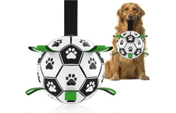 Dog Toys Soccer Ball with Straps&comma; World Cup Interactive Dog Toys for Tug of War&comma; Puppy Birthday Gifts&comma; Dog Tug Toy&comma; Dog Water Toy&comma; Durable Dog Balls for Medium Large Dogs（8 Inch）