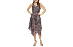 Kensie Asymmetrical Sleeveless V-Neck Midi Dress In Black
