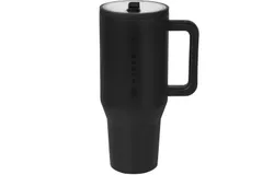 HydroJug Traveler - 40 oz Water Bottle with Handle & Flip Straw - Fits in Cup Holder&comma; Leak Resistant Tumbler-Reusable Insulated Stainless Steel & Rubber Base - black