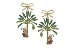 Canvas Style Women&apos;s Henley Enamel Monkey With Palm Tree Earrings In Green&sol;brown