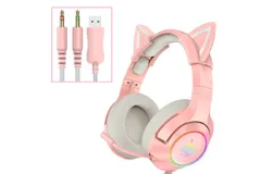 Gaming Headset with Microphone， For Pc&comma; Xbox One Series X&sol;s&comma; Ps4&comma; Ps5&comma; Switch&comma; Stereo Wired Noise Cancelling Over-Ear Headphones with Mic&comma; 7&period;1 Stereo Sound，RGB&comma; for Computer&comma; Laptop&comma; Mac&comma; Nintendo&lpar;Pink&rpar;