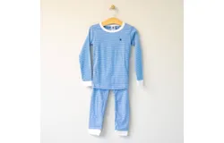 Petit Bateau Boys Long John Stripe Pajama Set In Blue
