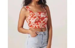 The Normal Brand Sonoran Slub Square Neck Tank In Cayenne Floral Print