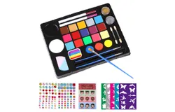 Professional Face & Body Painting Kit 20 Colors Washable Water Based Paints with 3 Brushes 2 Glitters 2 Gen Sticker Sheets Safe & Non-Toxic Face Paint Palette for Halloween Cosplay Costume Party Festival Artists Adults Art Supplies