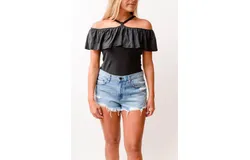 Nation Ltd Morgan Ruffled Halter In Black