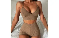 Women Swimwear&comma; Women&apos;s Sexy Bikini Suit&comma; Flat Two Piece Swimsuit Threaded Fabric Bikini Swimsuit