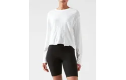 Atm Slub Jersey Long Sleeve Destroyed Wash Crop Tee In White
