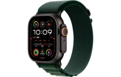 Apple Watch Ultra 2 &lpar;GPS&plus;Cellular&rpar; 49mm Titanium Case with Dark Green Alpine Loop - Small - Black - &lpar;2024&rpar;