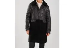Fdj Long Mixed Media Pu Coat In Black