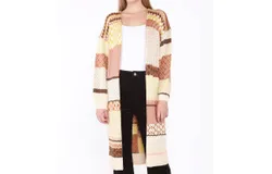 Dex Textured Patchwork Stripe Cardigan In Multi Beige&sol;brown