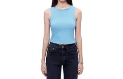 Re&sol;done Crinkle Highneck Tank Top In Carolina Blue