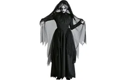 Women&apos;s Cool Witch Costume Gothic Victorian Witch Vampire Wizard Costume Bride Dress Medieval Renaissance Halloween Costume Cosplay Hooded Death Costume Fancy Dress with Black Veil  S