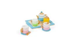 Bigjigs Toys Juego de bandejas de té de madera&comma; incluye 1 tetera&comma; 2 tazas&comma; platillos&comma; cucharillas&comma; jarra de leche y 1 azucarero&comma; juegos de simulación&comma; juegos de rol