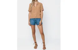 Orb Nina-Roll Cuff Short Sleeve Shirt In Tan