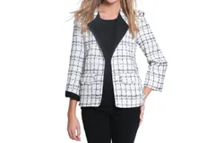 Multiples Plaid Woven Jacket W&sol; Faux Suede Trim In Snow