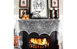 AerWo Halloween Decoration Black Lace Spiderweb Fireplace Mantle Scarf Cover Festive Party Supplies 45 X 243cm 18 x 96 inch