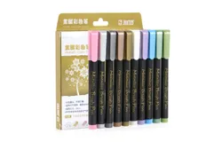 10 Colors Acrylic Paint Metallic Markers Set Water-Based Fine Point Art Marker 2mm Tip Quick Dry Non Toxic for Kids Adult Black Paper Scrapbooking Craft Graffiti Cardstock DIY Photo Album