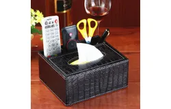 Multifunctional PU Leather Tissue Box Cover Stationery Napkin Remote Control Holder Storage Box&comma; Kleenex Box Desk Storage Box Home Office Supplies &lpar;Black&rpar;