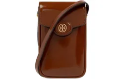 Tory Burch Hb Robinson Spazzolato Phone Crossbody In Dark Sienna