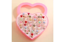 36pcs Children Kids Little Girl Adjustable Jewelry Rings in Box&comma; Girl Pretend Play and Dress Up Rings with Heart Shape Display Case