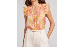 Generation Love Sia Abstract Voile Blouse In Prism Yellow Multi