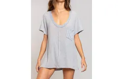 Pol Waffle Pocket Tee Top In Grey