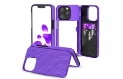 Apple 13Pro Max mobile phone case&comma; mirror with stand&comma; card insertable mobile phone case purple