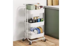 Storage Cart 3-Tier Storage Cart Multipurpose Trolley Organizer Cart With Wheels Rolling Cart Metal Utility Cart Kitchen Bedroom &lpar;White&rpar;
