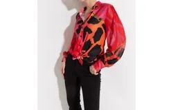 Oolala Printed Button Front Shirt In Fuchsia