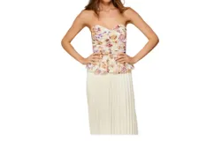 Line And Dot Floret Strapless Peplum Top In Pink Multi