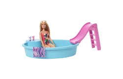 Barbie Doll  11&period;5-Inch Blonde  and Pool Playset with Slide and Accessories