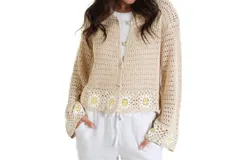 Storia Floral Trim Sweater In Beige