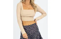 Le Lis Longsleeve Knit Tie Back Crop Top In Nude