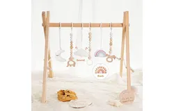 Baby Play Gym Wooden Baby Gym with 6 Toys Foldable Play Gym Frame Activity Gym Hanging Bar&comma; Baby Toy Natural Wood Play Gym Baby Exercise Activity Gym Hanging Bar Newborn Baby Gift