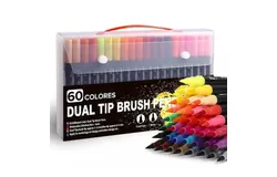 Art Markers Brush Pen 60 Colored Pens Fine Point Highlighter Pen & Brush for Adult Kids Coloring Journaling Note Taking Planner