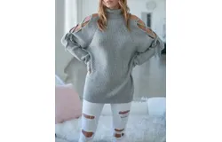 J&period;nna Lace-Up Shoulder Sweater In Heather Grey