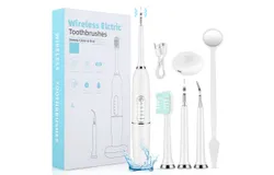 Teeth Plaque Remover&comma; 5 Mode Teeth Cleaning Tool Kit&comma; Portable Teeth Stain Remover&comma; No Water Flossing&comma; IPX7 Waterproof &lpar;White&rpar;