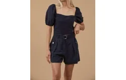 Sophie Rue Robyn Belted Linen Shorts In Navy