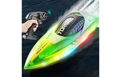 RC Boat&comma; Speed 15KM&sol;H High Speed RC Boat with LED Light&comma; 2&period;4Ghz RC Boat Suitable for Swimming Pools and Lakes&comma; Low Battery Alarm&comma; Capsize Reset