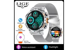 LIGE Smart Watches for Men，1&comma;53&apos;&apos; AMOLED Military Smart Watch for Men with LED-Silver（mesh belt -watch strap）