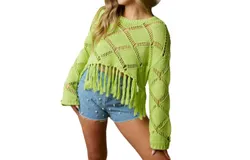 Peach Love Diamond Open-Stitch Knit Top In Lime