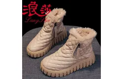 Langsha genuine leather thick-soled cotton shoes Martin boots for women winter new style velvet thickened snow non-slip warm outdoor short boots