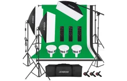 Studio Photography Light Kit Softbox Lighting Set Including 85W 2800K-5700K Bi-color Temperature LED Light &ast; 3 &plus; 50x70cm Softbox &ast; 3 &plus; 2M Light Stand &ast; 3 &plus; Boom Arm &ast; 1 &plus; Remote Control &ast; 3 &plus; 2x3 Meters Backdrops &ast; 3 &plus; Backdrop Clamp &ast; 3 with Backdrop Stand Carry Bag for Studio Portrait Product Photo Live Streaming Video Recording