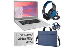 Samsung 15&period;6" Chromebook 4&plus; - Intel Celeron&comma; 4GB RAM&comma; 64GB eMMC &lpar;Platinum Titan&rpar; &plus; 256GB microSDXC Memory Card &plus; Samson SR350 Headphones &plus; SPLASH PROOF LAPTOP BAG