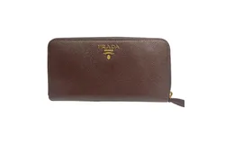 Prada Bruciato Brown Saffiano Leather Zip Around Continental Wallet