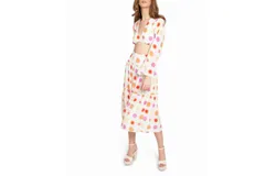 Nicole Miller Radiant Aura Silk Midi Skirt In White Aura Dot