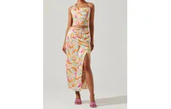 Astr Loretta Skirt In Mustard Pink Floral