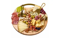 BlauKe® Bamboo Cheese Board and Knife Set – 13 inch Round Charcuterie Board&comma; Serving Tray Platter with Magnetic Cheese Knives – Wood Cheese Board Set