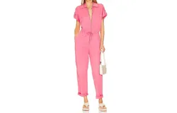 Pistola Jordan Short Sleeve Zip Front Jumpsuit In Pink Punch