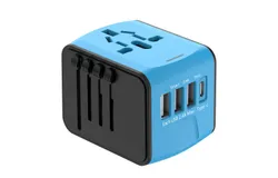 International Travel Adapter Universal Power Adapter Worldwide All in One 4 USB with Electrical Plug Perfect for European US&comma; EU&comma; UK&comma; AU 200 Countries -blue